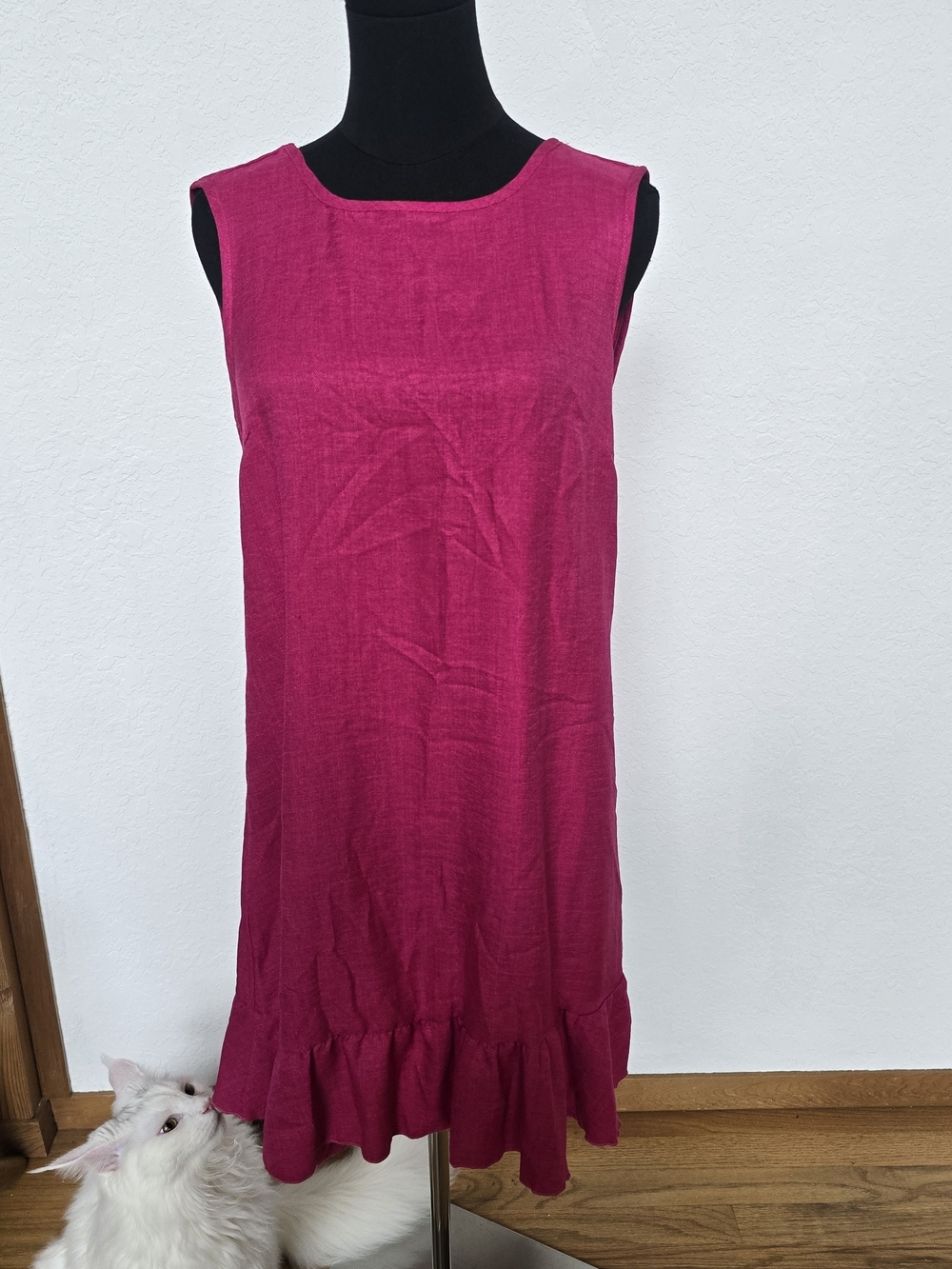 SHEIN Sleeveless Hot Pink Ruffle-Hem Mini Dress